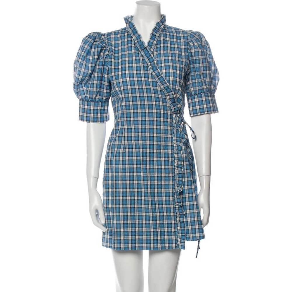 Ganni plaid wrap mini dress